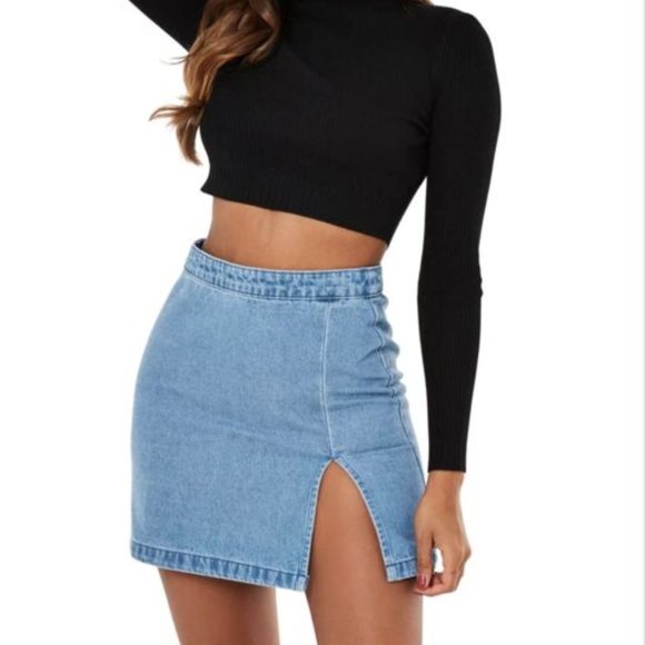 Missguided Single Split Denim Mini Skirt - Picture 3 of 12